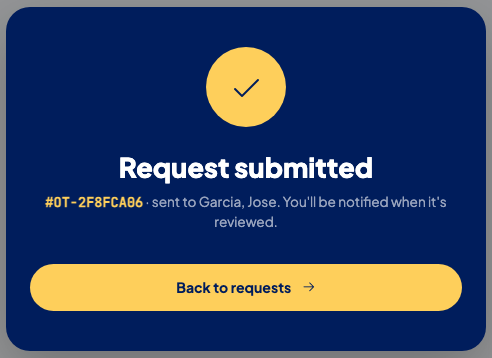 Confirmation after an overtime request is submitted